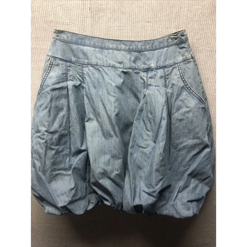 H&M Denim Bubble Skirt Size 10 Pockets Stained Thrashed - Picture 2 of 15